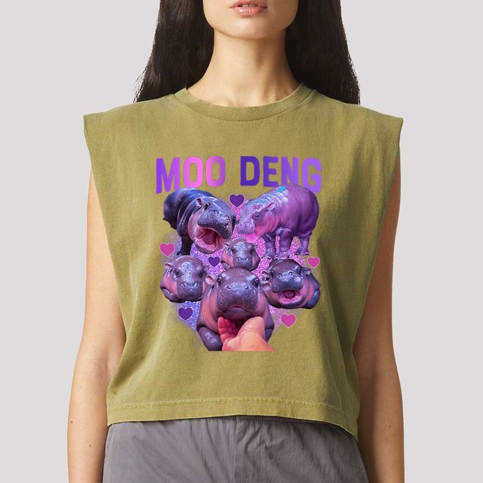 Cute Moo Deng Funny Baby Hippo Pygmy Hippopotamus Garment-Dyed Women's Muscle Tee