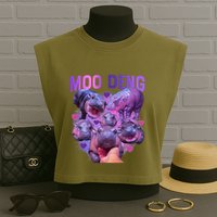 Cute Moo Deng Funny Baby Hippo Pygmy Hippopotamus Garment-Dyed Women's Muscle Tee