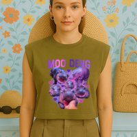 Cute Moo Deng Funny Baby Hippo Pygmy Hippopotamus Garment-Dyed Women's Muscle Tee