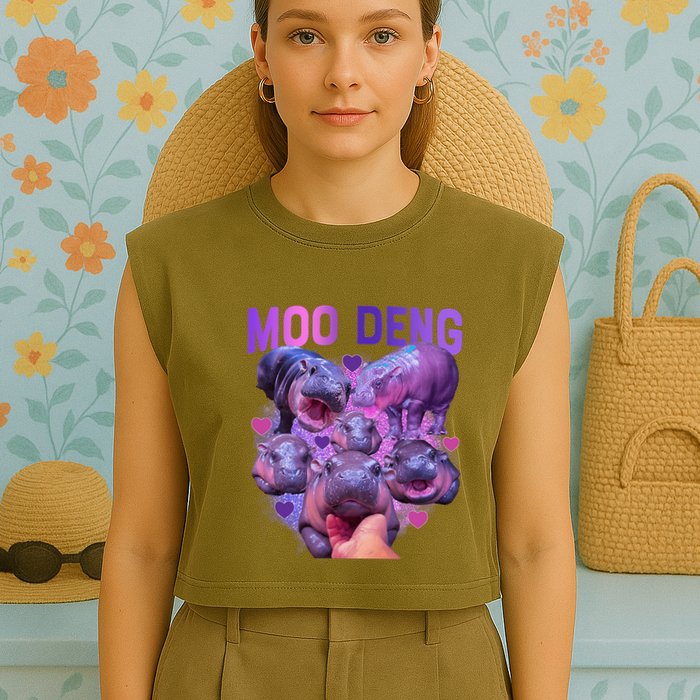 Cute Moo Deng Funny Baby Hippo Pygmy Hippopotamus Garment-Dyed Women's Muscle Tee