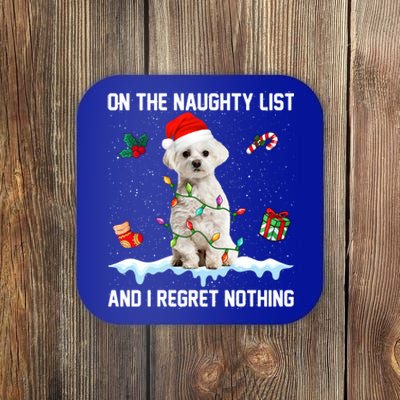 Christmas Maltese Dog Naughty List And I Regret Nothing Xmas Great Gift Coaster