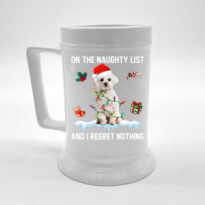 Christmas Maltese Dog Naughty List And I Regret Nothing Xmas Great Gift Beer Stein