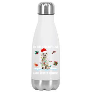 Christmas Maltese Dog Naughty List And I Regret Nothing Xmas Great Gift Stainless Steel Insulated Water Bottle