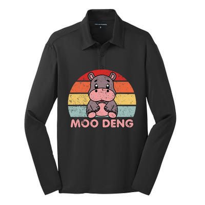 Cute Moo Deng Baby Hippo Vintage Zoo Baby Hippo Silk Touch Performance Long Sleeve Polo