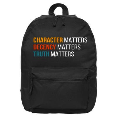 Character Matters Decency Matters Truth Matters America 16 in Basic Backpack