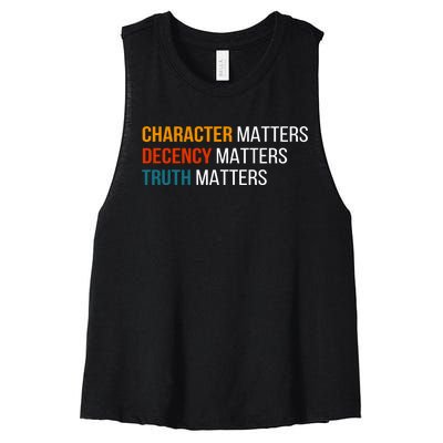 Character Matters Decency Matters Truth Matters America Women's Racerback Cropped Tank