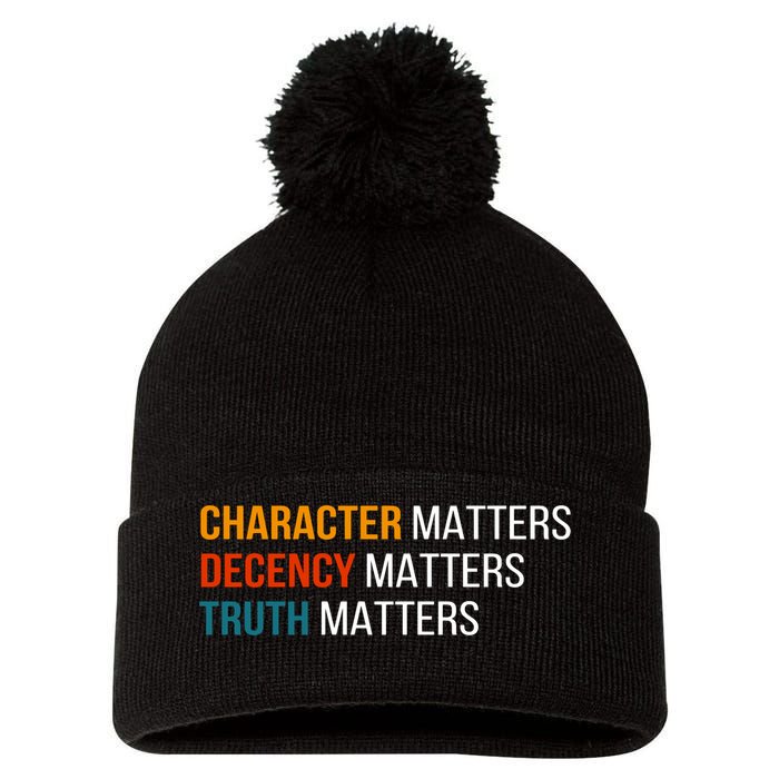 Character Matters Decency Matters Truth Matters America Pom Pom 12in Knit Beanie
