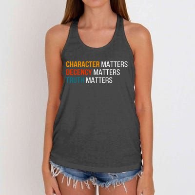 Character Matters Decency Matters Truth Matters America Women's Knotted Racerback Tank