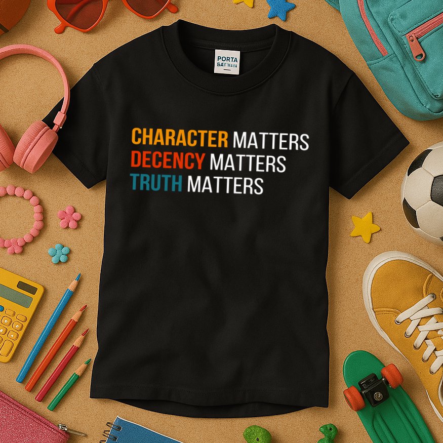 Character Matters Decency Matters Truth Matters America Kids T-Shirt