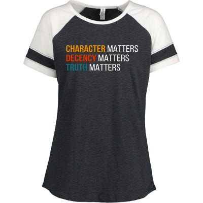 Character Matters Decency Matters Truth Matters America Enza Ladies Jersey Colorblock Tee