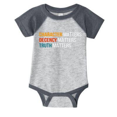 Character Matters Decency Matters Truth Matters America Infant Baby Jersey Bodysuit