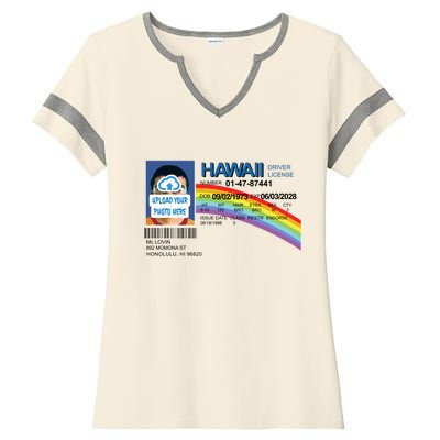 Custom Mclovin Driver License Upload Photo Ladies Halftime Notch Neck Tee