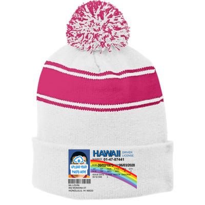 Custom Mclovin Driver License Upload Photo Stripe Pom Pom Beanie