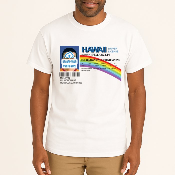 Custom Mclovin Driver License Upload Photo Tall T-Shirt