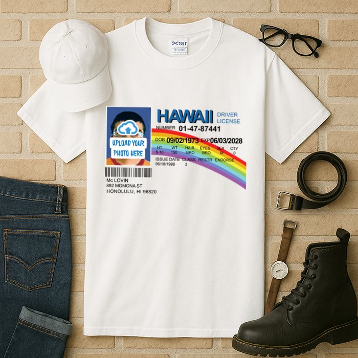 Custom Mclovin Driver License Upload Photo Tall T-Shirt