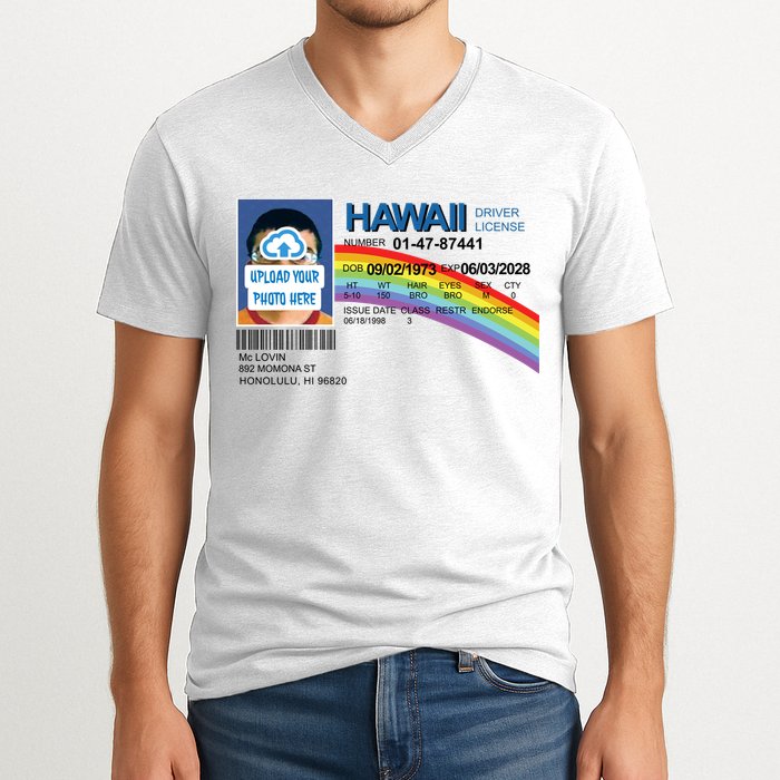 Custom Mclovin Driver License Upload Photo V-Neck T-Shirt
