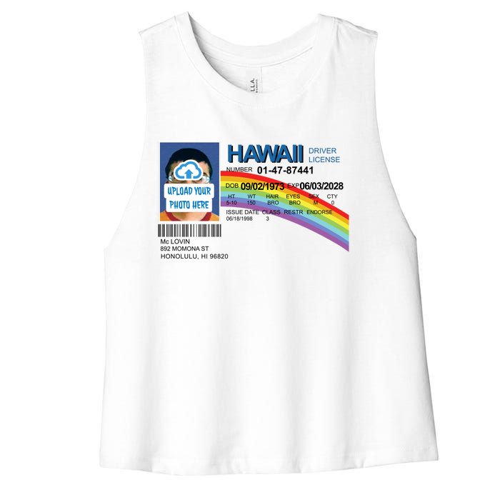 Custom Mclovin Driver License Upload Photo Women's Racerback Cropped Tank