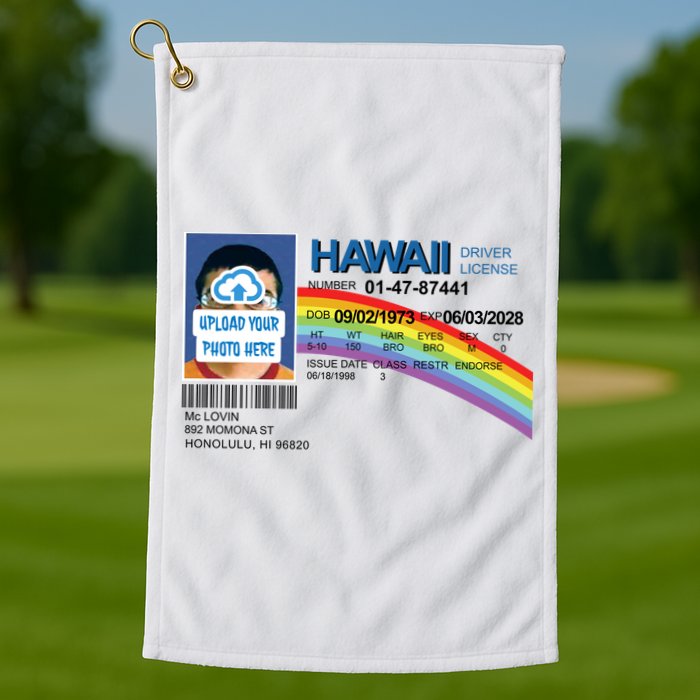 Custom Mclovin Driver License Upload Photo Golf Towel
