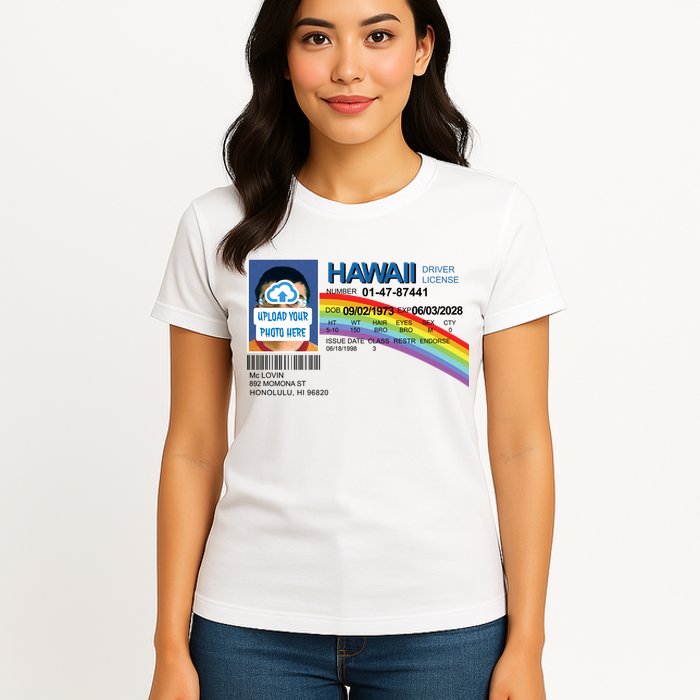 Custom Mclovin Driver License Upload Photo Womens T-Shirt