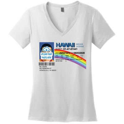 Custom Mclovin Driver License Upload Photo Women's V-Neck T-Shirt