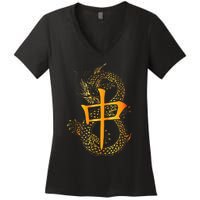 Chinese Mahjong Dragon Beautiful Cute Gift Women's V-Neck T-Shirt