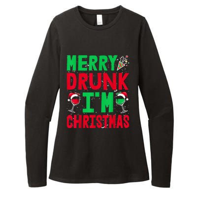 Christmas Merry Drunk IM Christmas Wine Santa Hat Gift Womens CVC Long Sleeve Shirt