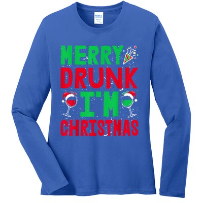 Christmas Merry Drunk IM Christmas Wine Santa Hat Gift Ladies Long Sleeve Shirt