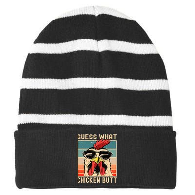 Chicken Meme Design Guess What Chicken Butt Striped Beanie with Solid Band