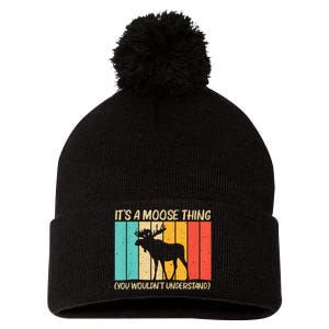 Cool Moose Design For Deer Animal Elk Moose Lover Pom Pom 12in Knit Beanie