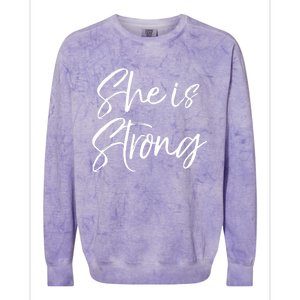 Christian Mothers Day Gift For Mom Proverbs 31 She Is Strong Cool Gift Colorblast Crewneck Sweatshirt