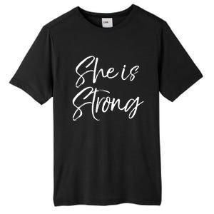 Christian Mothers Day Gift For Mom Proverbs 31 She Is Strong Cool Gift Tall Fusion ChromaSoft Performance T-Shirt