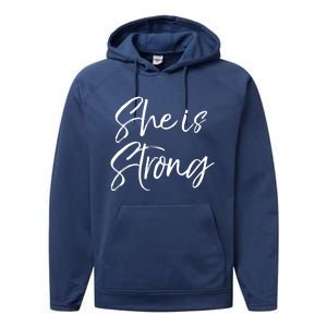 Christian Mothers Day Gift For Mom Proverbs 31 She Is Strong Cool Gift Performance Fleece Hoodie