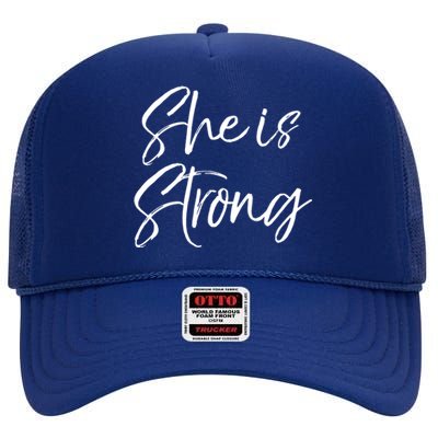 Christian Mothers Day Gift For Mom Proverbs 31 She Is Strong Cool Gift High Crown Mesh Back Trucker Hat