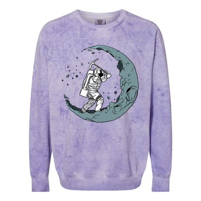 Crescent Moon Digger Astronaut Graphic Gift Colorblast Crewneck Sweatshirt