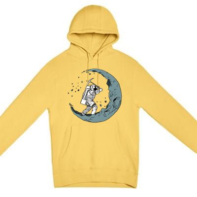 Crescent Moon Digger Astronaut Graphic Gift Premium Pullover Hoodie