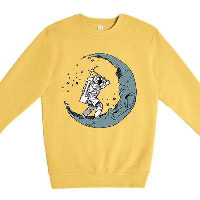 Crescent Moon Digger Astronaut Graphic Gift Premium Crewneck Sweatshirt