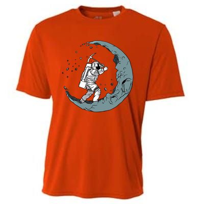 Crescent Moon Digger Astronaut Graphic Gift Cooling Performance Crew T-Shirt