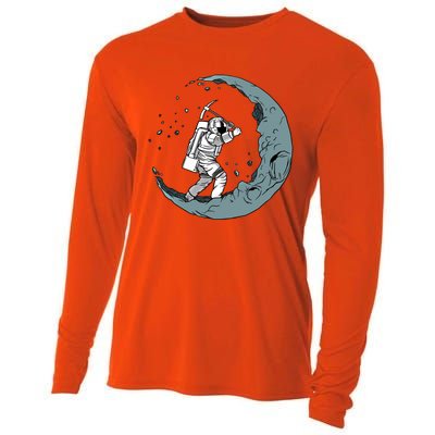 Crescent Moon Digger Astronaut Graphic Gift Cooling Performance Long Sleeve Crew