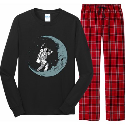 Crescent Moon Digger Astronaut Graphic Gift Long Sleeve Pajama Set