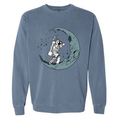 Crescent Moon Digger Astronaut Graphic Gift Garment-Dyed Sweatshirt