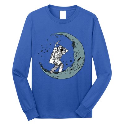 Crescent Moon Digger Astronaut Graphic Gift Long Sleeve Shirt