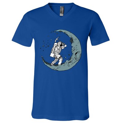 Crescent Moon Digger Astronaut Graphic Gift V-Neck T-Shirt