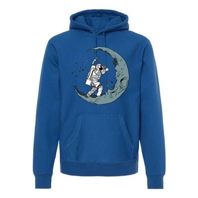 Crescent Moon Digger Astronaut Graphic Gift Premium Hoodie