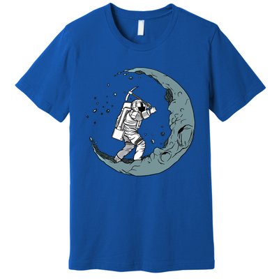 Crescent Moon Digger Astronaut Graphic Gift Premium T-Shirt