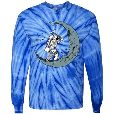 Crescent Moon Digger Astronaut Graphic Gift Tie-Dye Long Sleeve Shirt