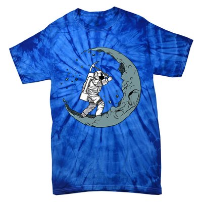 Crescent Moon Digger Astronaut Graphic Gift Tie-Dye T-Shirt