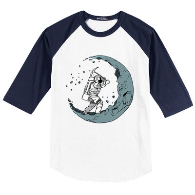 Crescent Moon Digger Astronaut Graphic Gift Baseball Sleeve Shirt