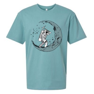 Crescent Moon Digger Astronaut Graphic Gift Sueded Cloud Jersey T-Shirt