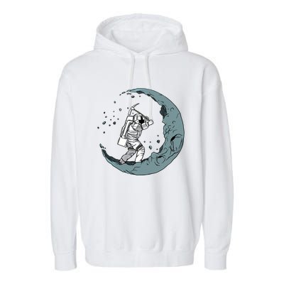 Crescent Moon Digger Astronaut Graphic Gift Garment-Dyed Fleece Hoodie