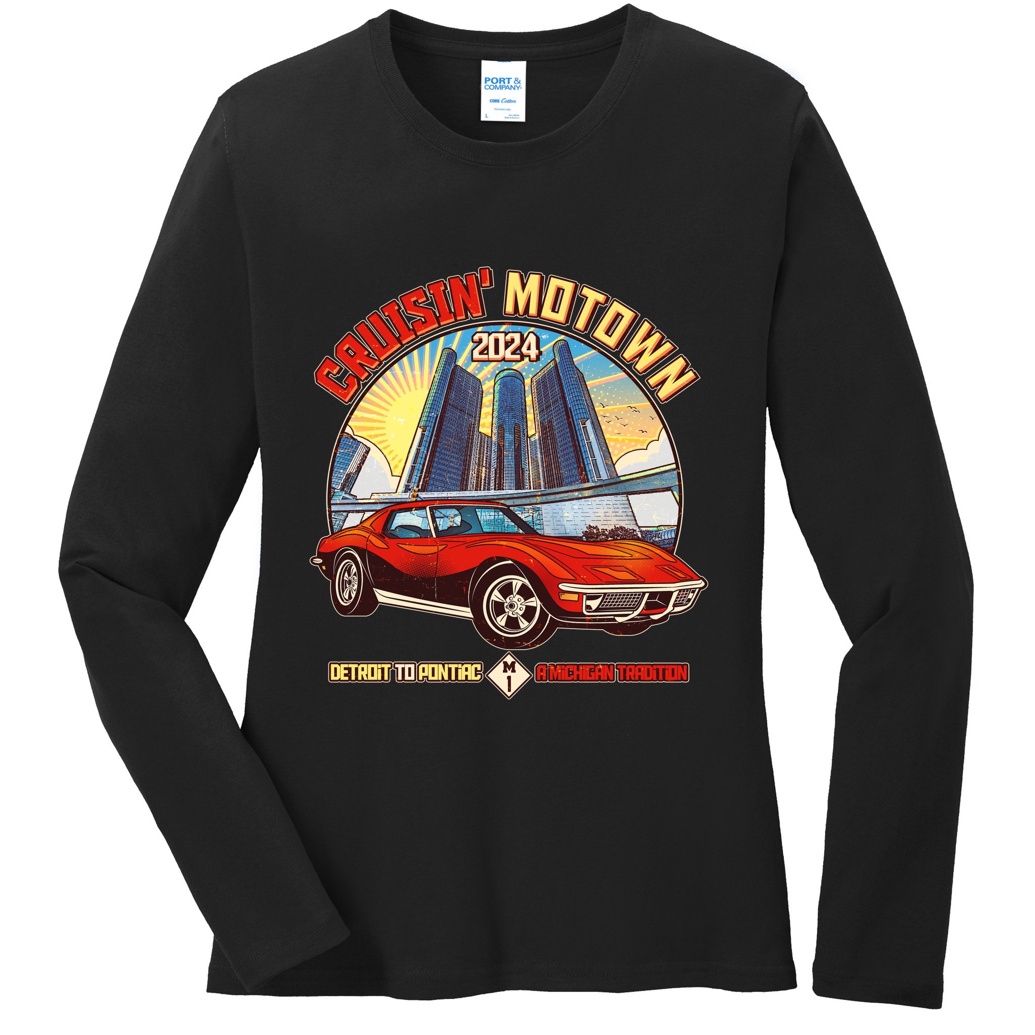 Cruisin Motown Detroit To Pontiac A Michigan Tradition Ladies Long Sleeve Shirt